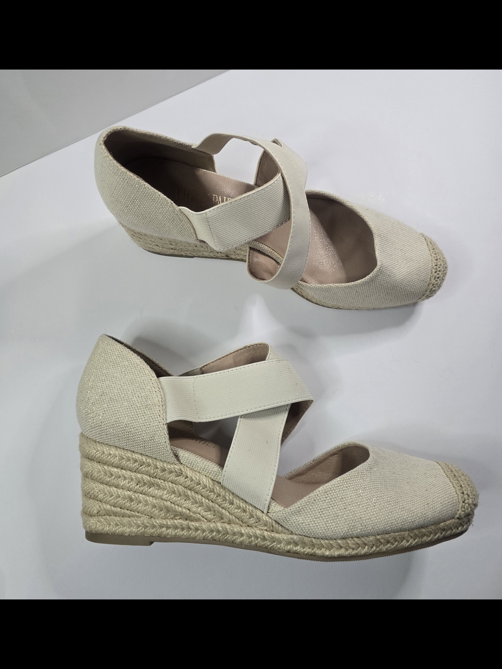DREAM PAIRS Beige Espadrille Wedge Shoes Elastic Straps Size 8.5 - Picture 3 of 11